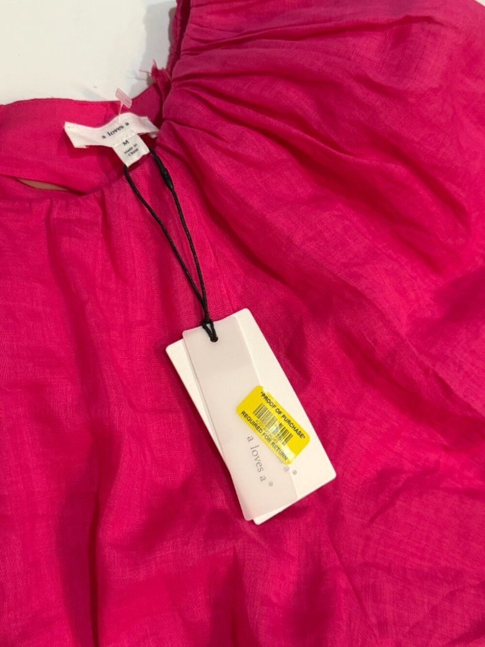 NWT A Loves A Pink Organza Puff Sleeve Mini Dress Medium M Balloon Sleeve Barbie - Picture 4 of 12